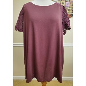 Lane Bryant Plum Top With Floral Cutout Sleeves
